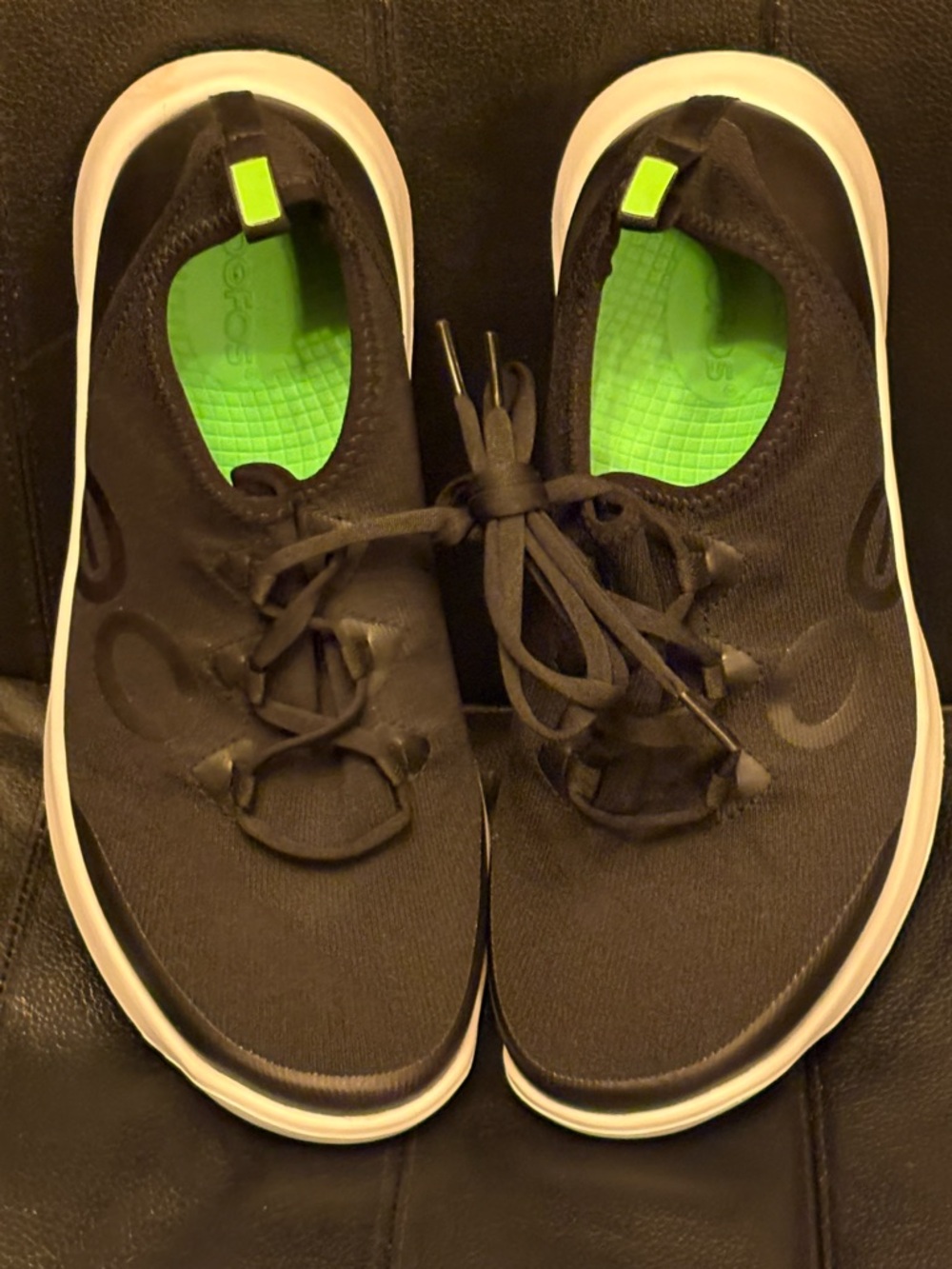 OOFOS  Black Slip-On Sneakers with Lime Green Insole -